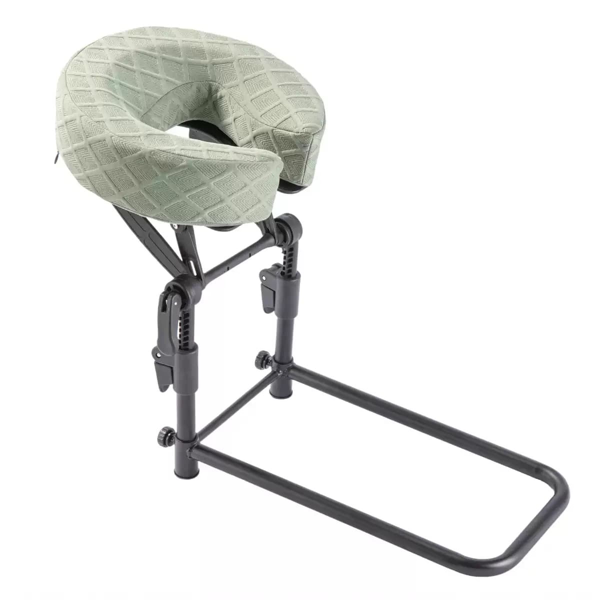 Sage-green padded face cradle on a fold-flat frame, spa-at-home style