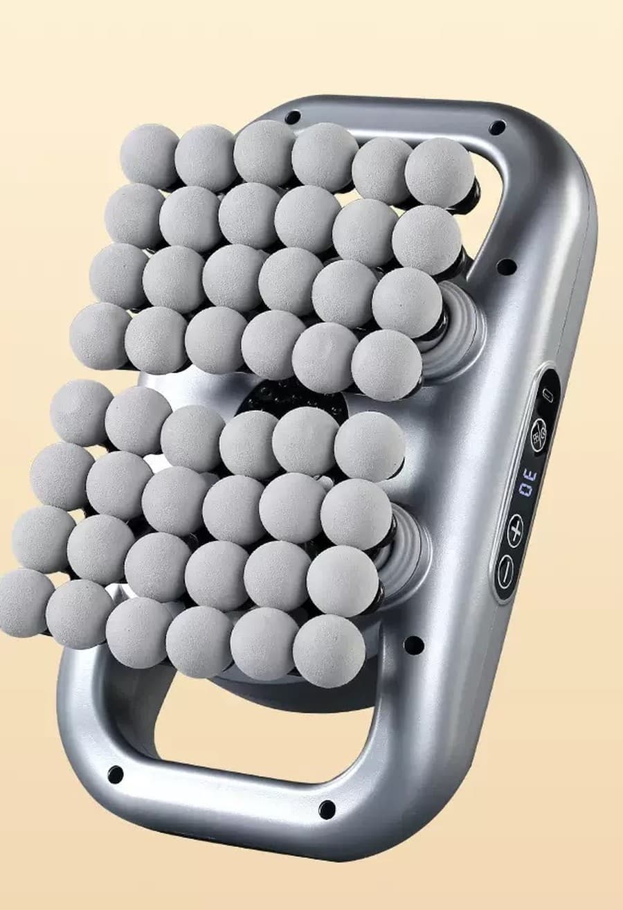 The Knead48 massager with 48 grey kneading nodes and a digital intensity control panel
